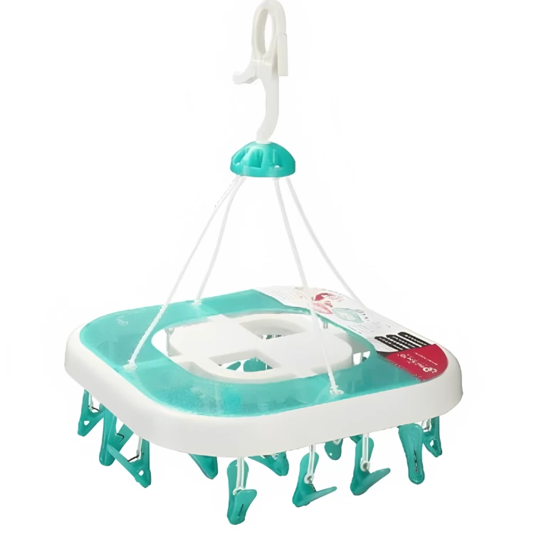 شماعات غسيل ملابس مربع بلاستيك، 20 مشبك - أبيض و أخضر